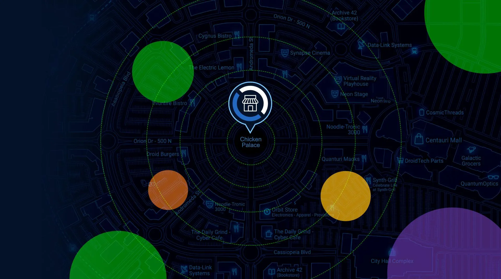 Map view showing precise, census-block-level customer targeting across a multi-location brand's territory