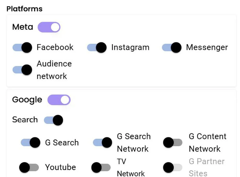 Screenshot of platform targeting settings