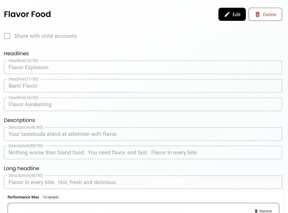 Screenshot of coordinating campaign descriptions